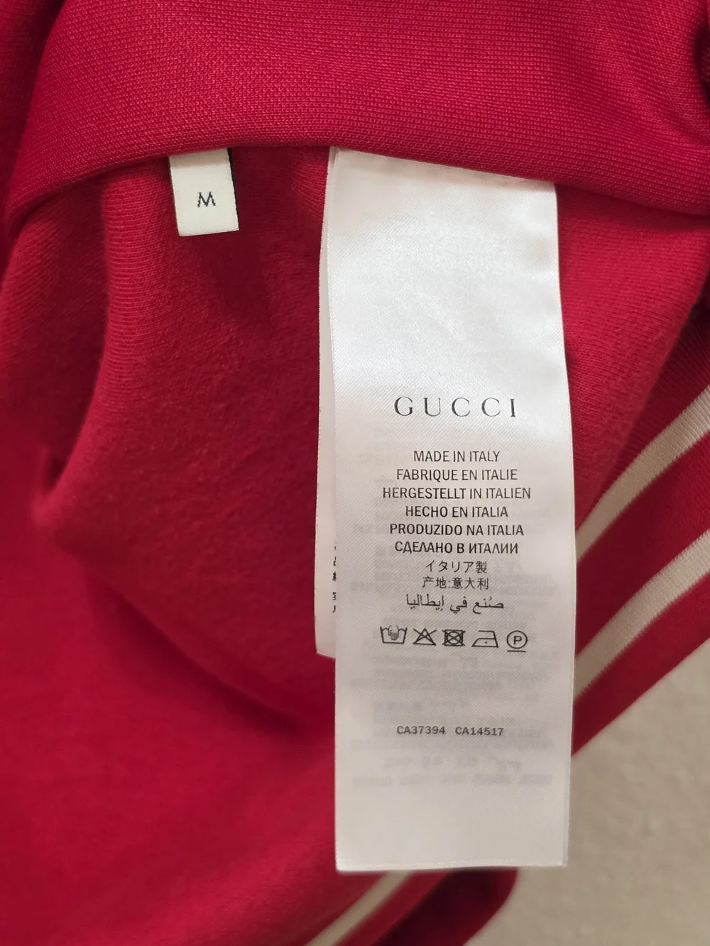 Gucci Red and Cream Logo-Trim Bomber Hoodie